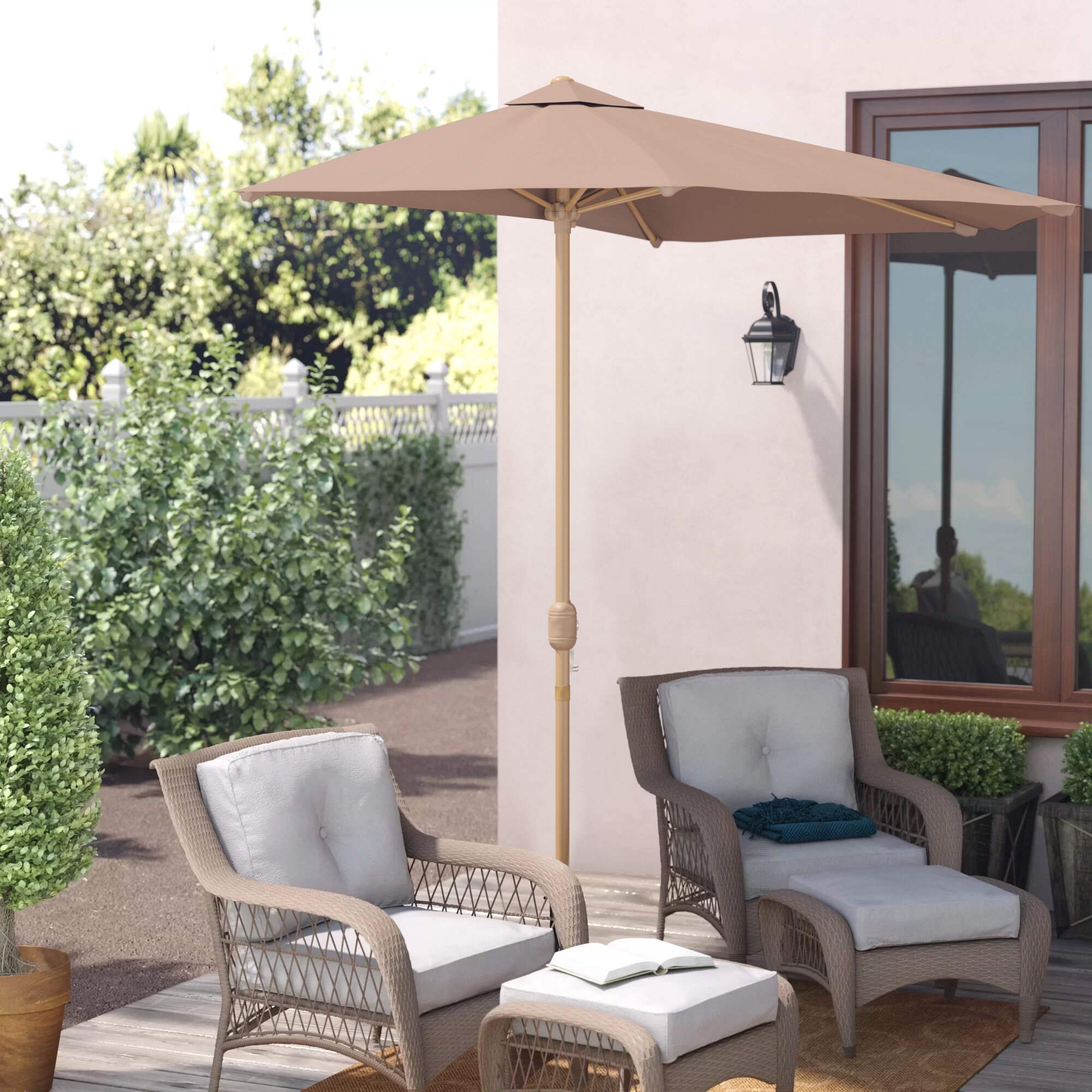 Charlton Home Hwang Patio Half 4 5 X 9 Rectangular Market Umbrella Wayfair