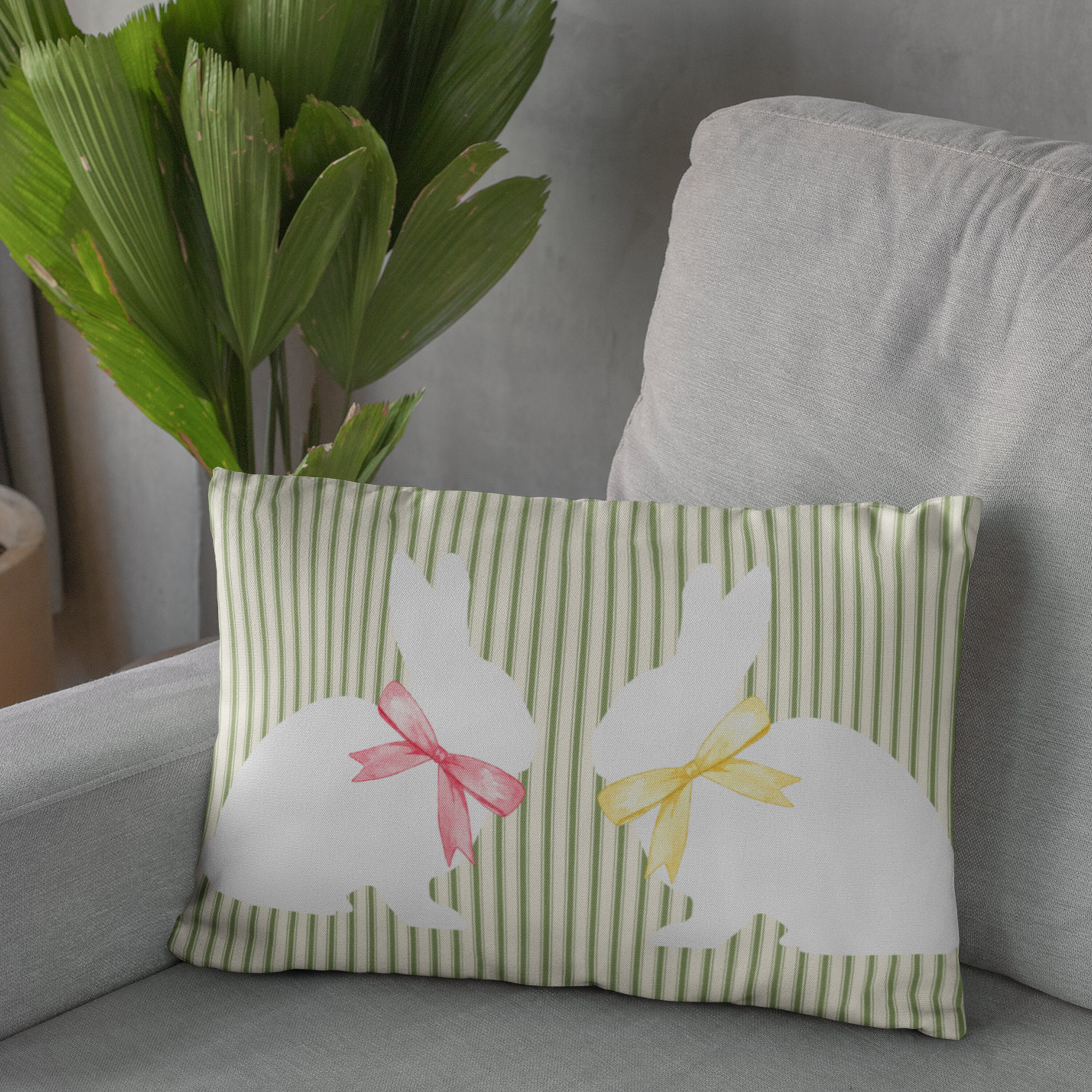 Flowers Vivid Rabbits Throw Pillow Case Linen Bunny Cushion Cover Easter Decor 