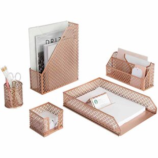 Metal with Rose Gold Finish Designer Metal Rose Gold Desk Organizer Rose Gold Desk Accessories Storage for Paper and Office Supplies Desk Organizer Rose Gold 