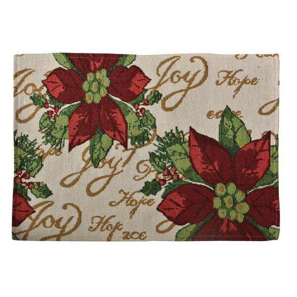 SET OF 4 VINTAGE CHIC WHITE CHRISTMAS POINSETTAS TAPESTRY TABLE LINEN PLACEMATS 