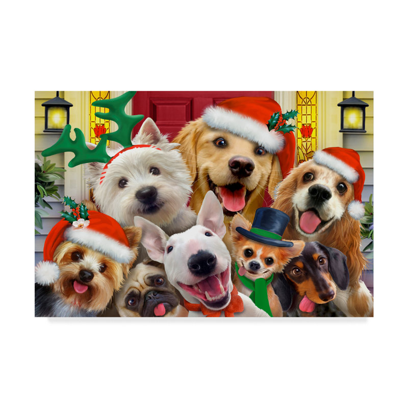 Trademark Art Christmas Dogs Acrylic Painting Print On Wrapped