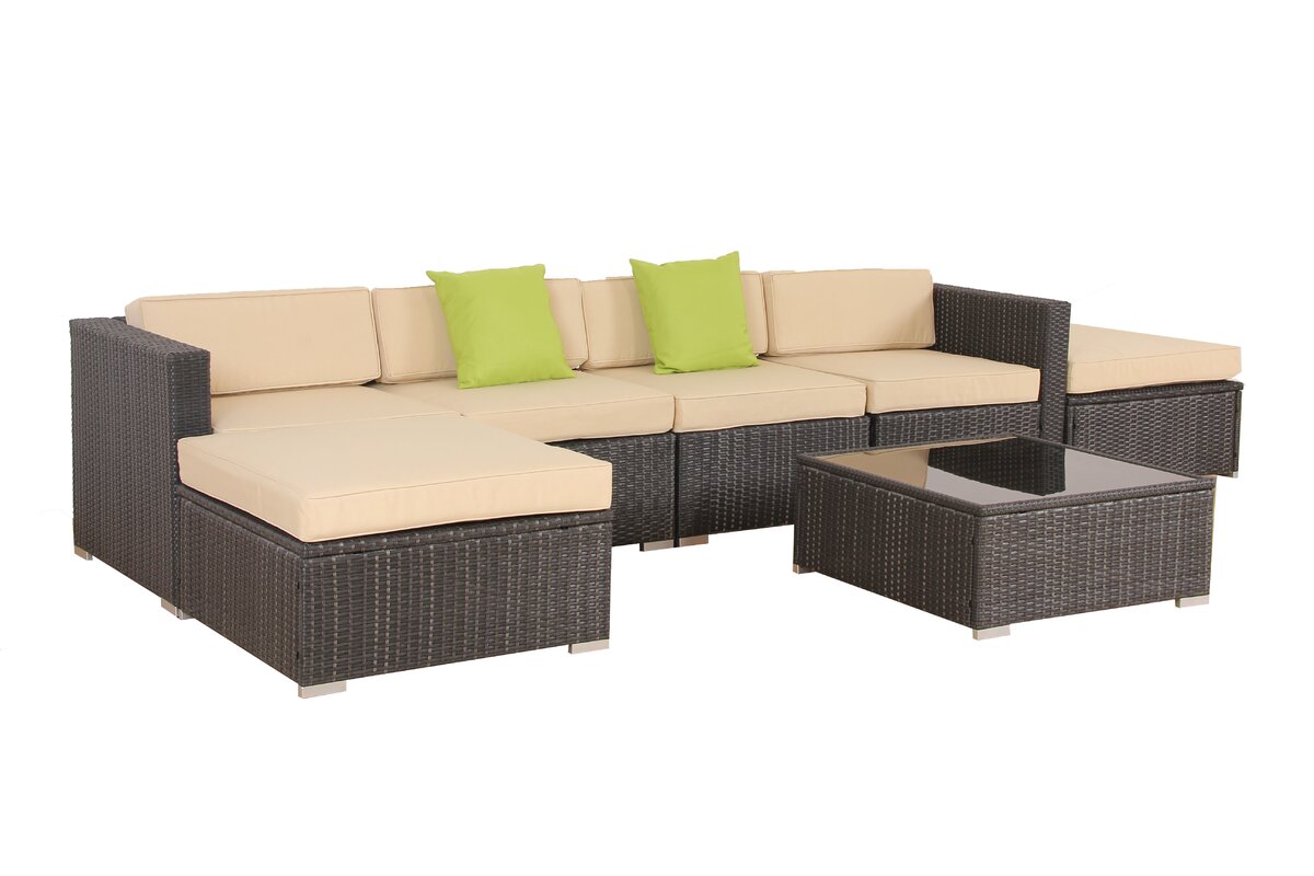 7 Piece Rattan Sectional Set with Cushions