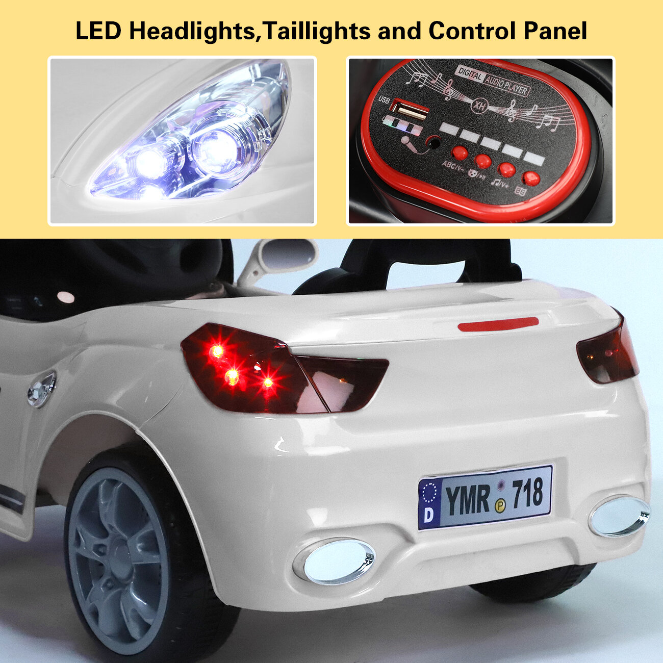 BLUE 12V Electric Kids Ride on Car Toys Truck LED Light Music Safe Remote Guide 