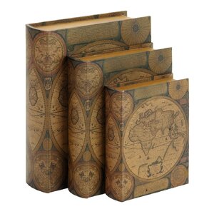 World Map 3 Piece Leather Book Box Set