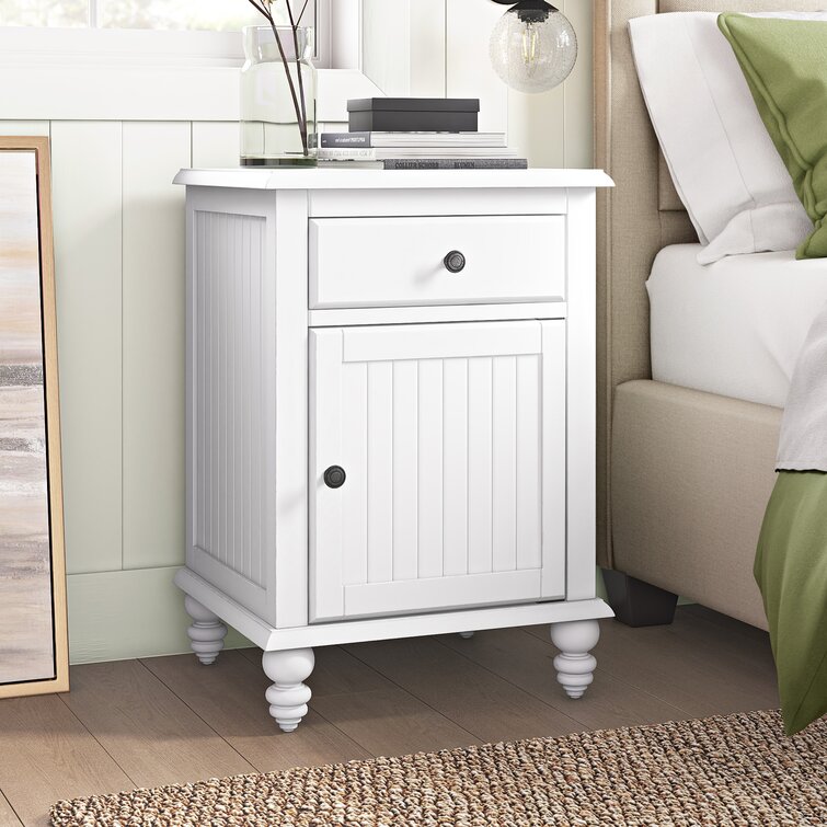 white beadboard nightstand