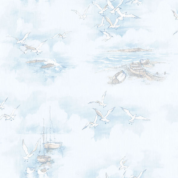Galerie Wallcoverings Boats And Seagulls 33 L X 21 W Wallpaper