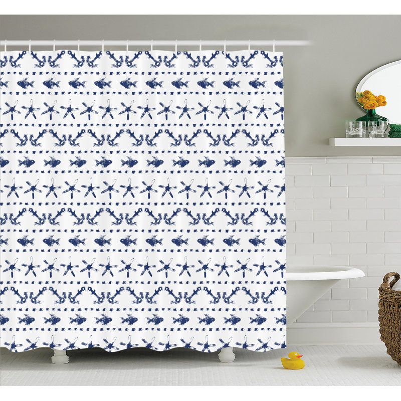New 13 pc Ocean NAUTICAL Sail Boat ANCHORS blue~red~white Fabric SHOWER CURTAIN