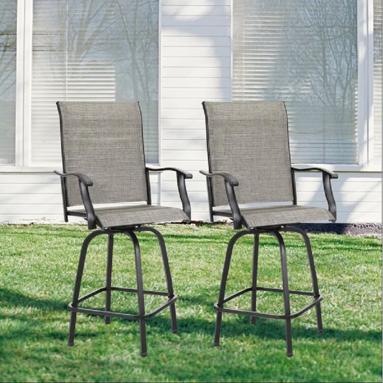 Outdoor Swivel Bar Stools Set of 4 High Top Patio Chairs Patio Bar Stools Textilene for Bistro Lawn Garden Backyard All Weather Furniture Set Gray