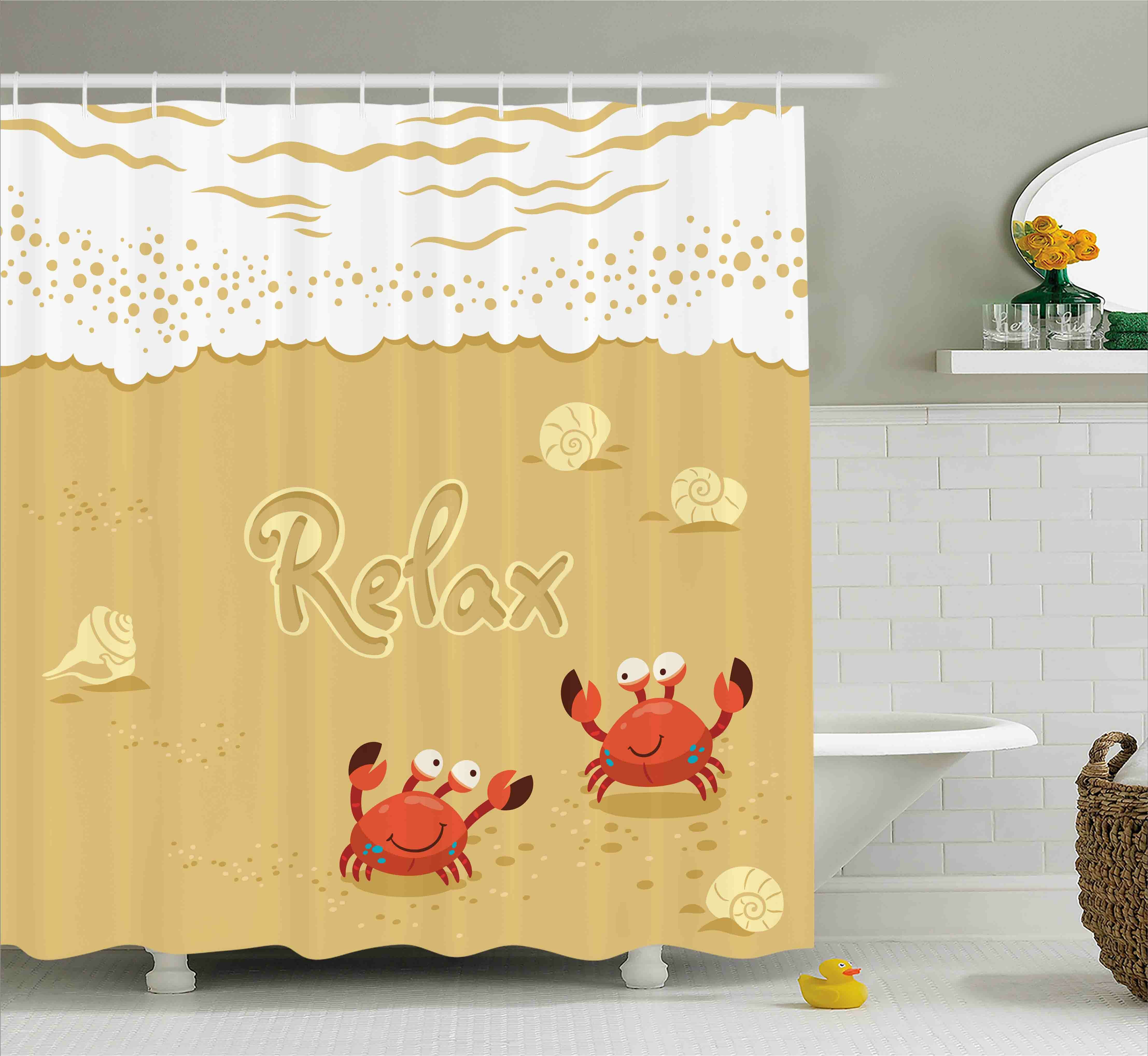 Highland Dunes Lucile Funny Summer Card With Cute Crabs on The Beach Holiday  Theme Print Single Shower Curtain | Wayfair