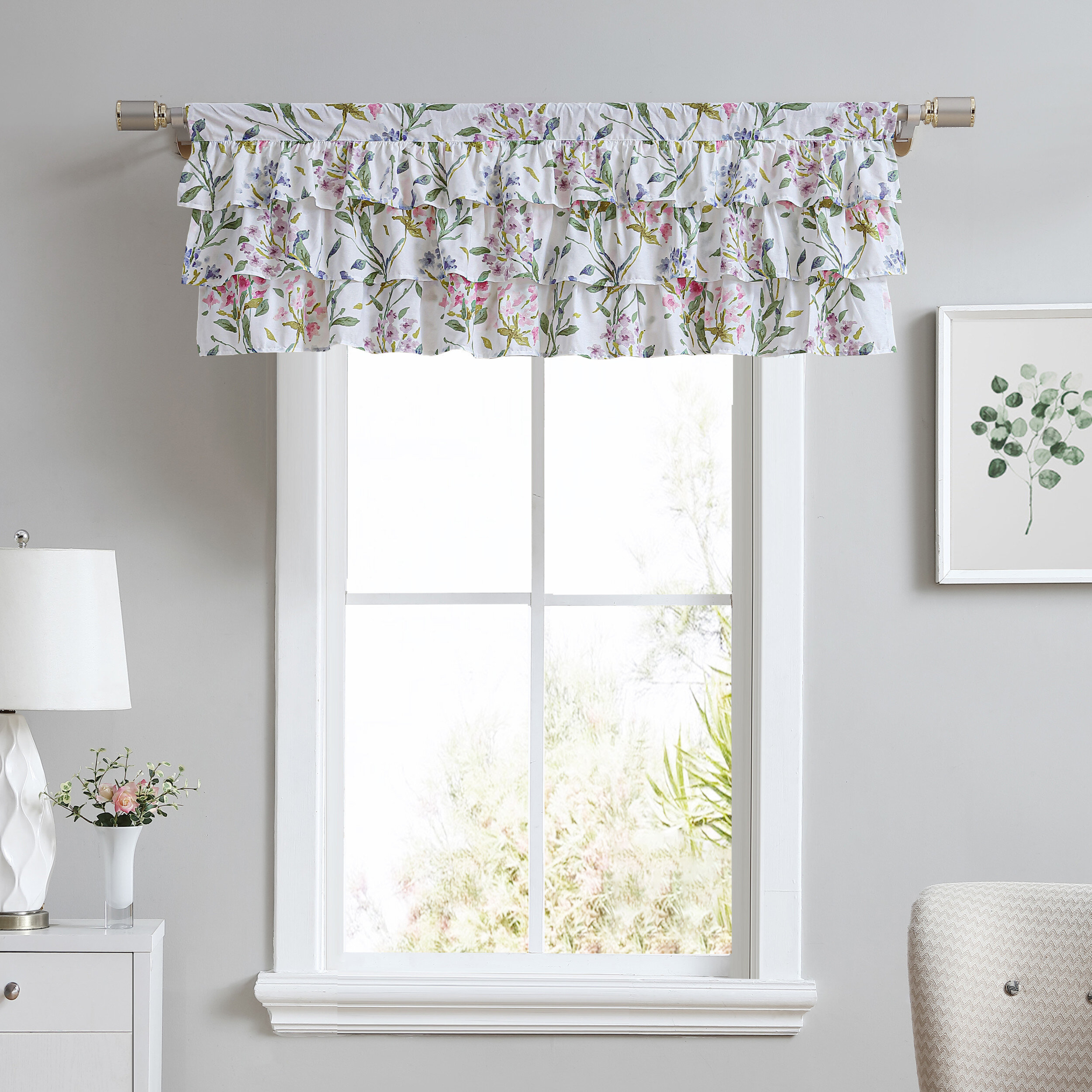 Laura Ashley Meadow Breeze Floral Cotton Ruffled 50'' Window Valance in ...