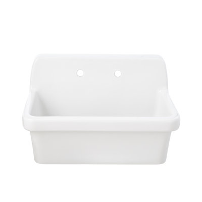 ELLAI 30” White Wall Mount Utility Sink High Back Ceramic Laundry Tub for Garage, Kitchen, Basement
