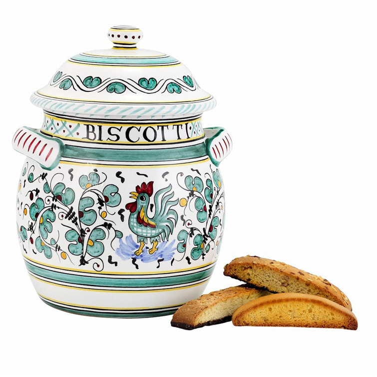 ORVIETO GREEN ROOSTER Traditional Biscotti Jar