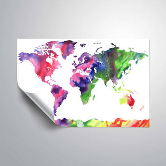 Wrought Studio Gillham Blue Green Watercolorr World Map Removable Wall Decal Wayfair