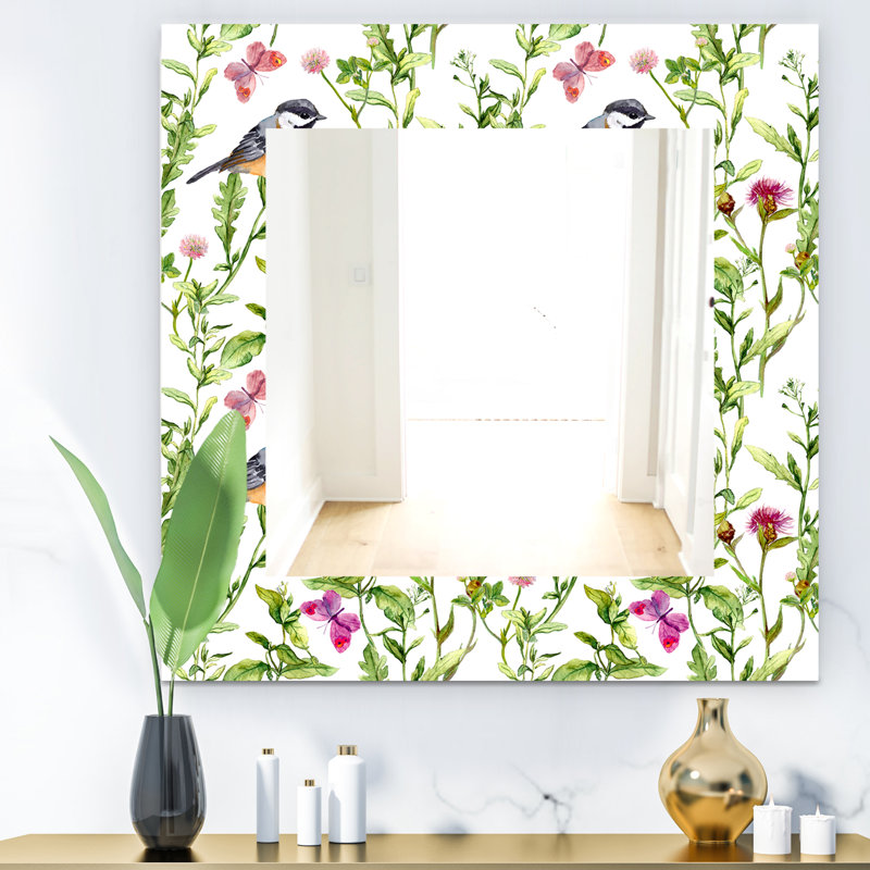 East Urban Home Hand Drawn Painting Of Meadow With Butterflies