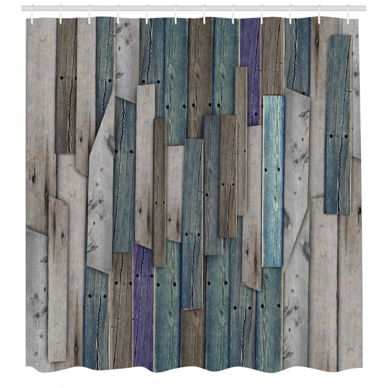 Union Rustic Livingston Blue Gray Planks Grunge Shower Curtain + 