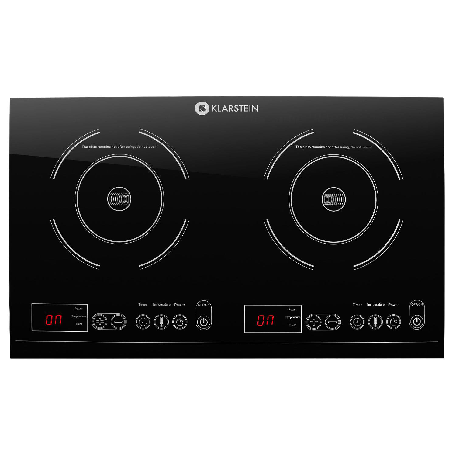 Timer KLARSTEIN VariCook Slim Double Induction Hob Black LED Touch Control Child Safety 2 Field Induction Hot Plate 3500W 240°C 10 PowTemperature Levels 