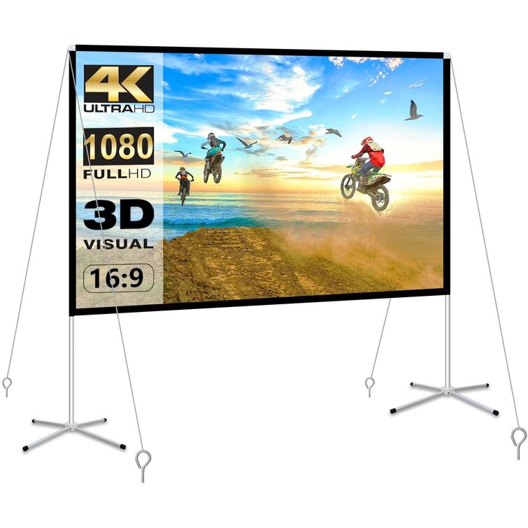 Projector Screen with Stand 120 inch Anti-Crease Outdoor Projection Screen 16:9 4K Portable Front Rear Movie Screen with Carry Bag for Home Theater Indoor Outside Use 