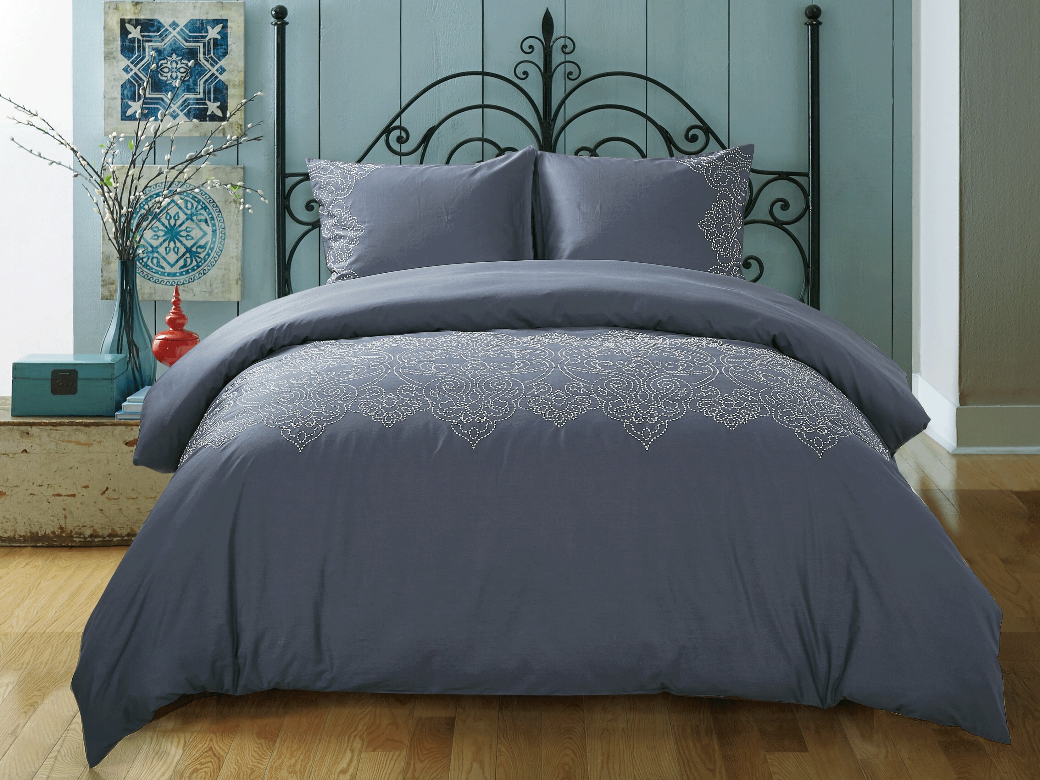 Harrison Blue Reversible Bed Duvet Cover and Pillowcase Set Double Size