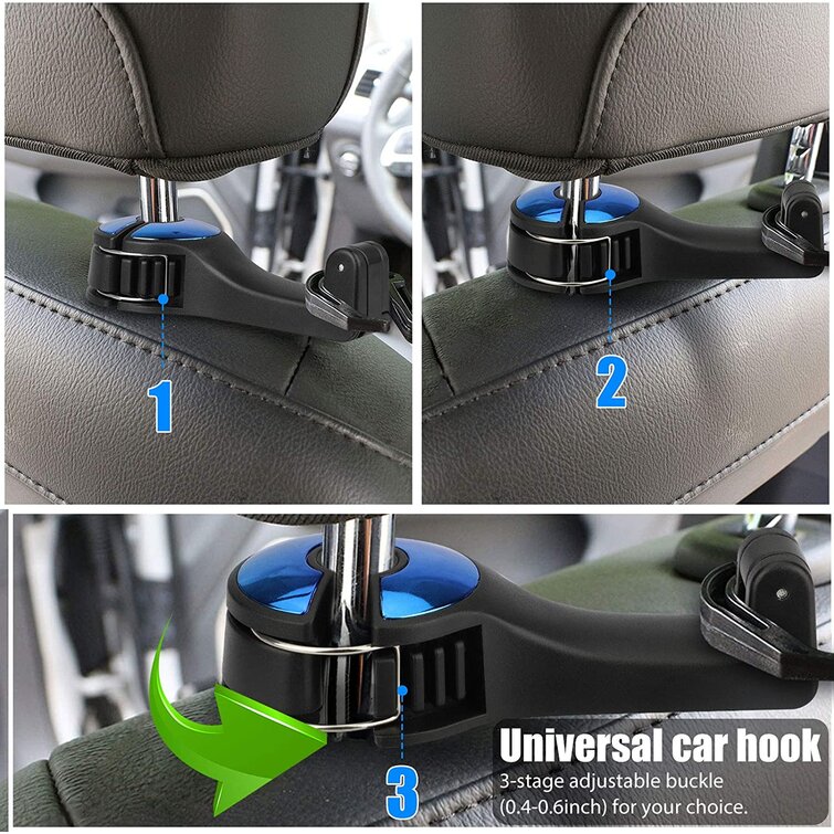 2 Pack Car Seat Headrest Hook,Hooks for Car 2 in 1 with Hidden Mobile Phone Holder Car Hooks 360° Rotation . Universal to Most Car for Hanging Clothes,Purses,Umbrellas,Storage Bags Blue 