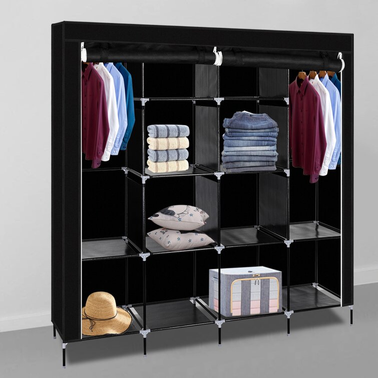 Dustproof Closet Wardrobe Clothes Rack Storage Organizer Shelf W/6 Side Pockets 