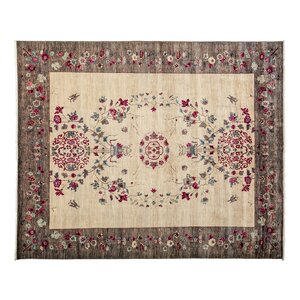 One-of-a-Kind Suzani Hand-Knotted Ivory Area Rug