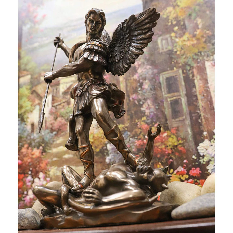 trinx catholic church saint archangel michael piercing satan lucifer with spear decorative figurine 10 25 h san miguel commander of the army of god