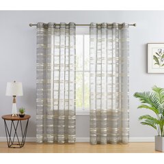 Burgundy Striped Modern Semi-Sheer Light Filtering Window Curtain Drape Set 