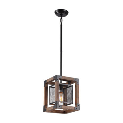 Dempster 1 - Light Lantern Square Wood Farmhouse Pendant Lamp