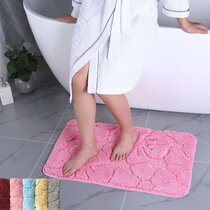 UKELER Non-Skid Floral Rose Bathroom Contour Rugs Pink Set of 2 Soft Shaggy Non Slip Bath Shower Mat and U-Shaped Toilet Floor Rugs