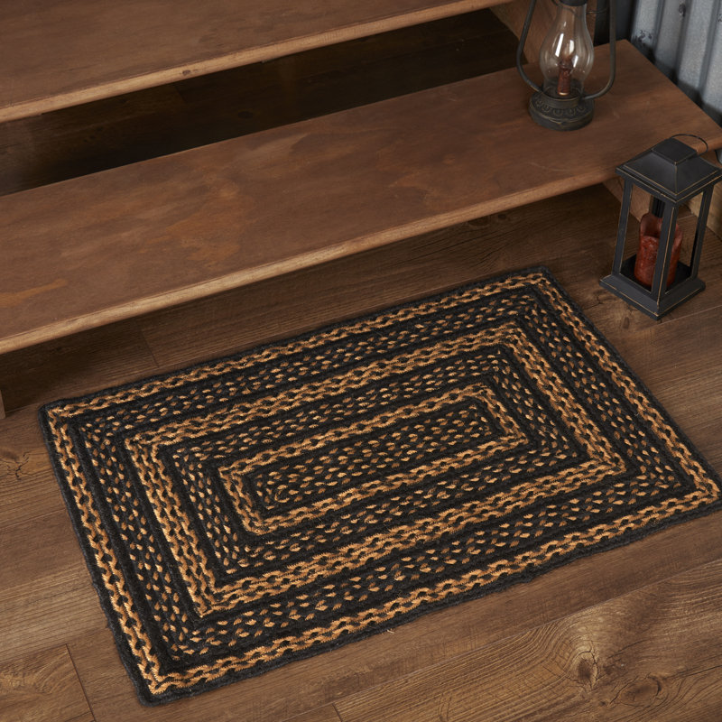 August Grove Saco Striped Braided Jute Sisal Black Tan Area Rug