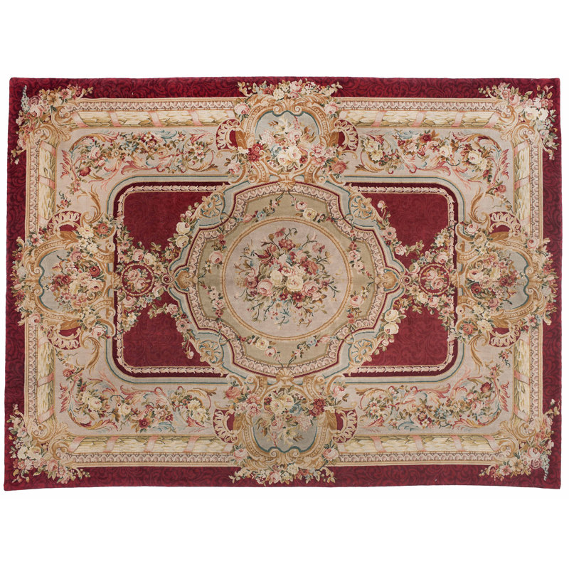 Aga John Oriental Rugs One Of A Kind Savonnerie Hand Knotted Beige Red 9 X 12 Wool Area Rug Wayfair
