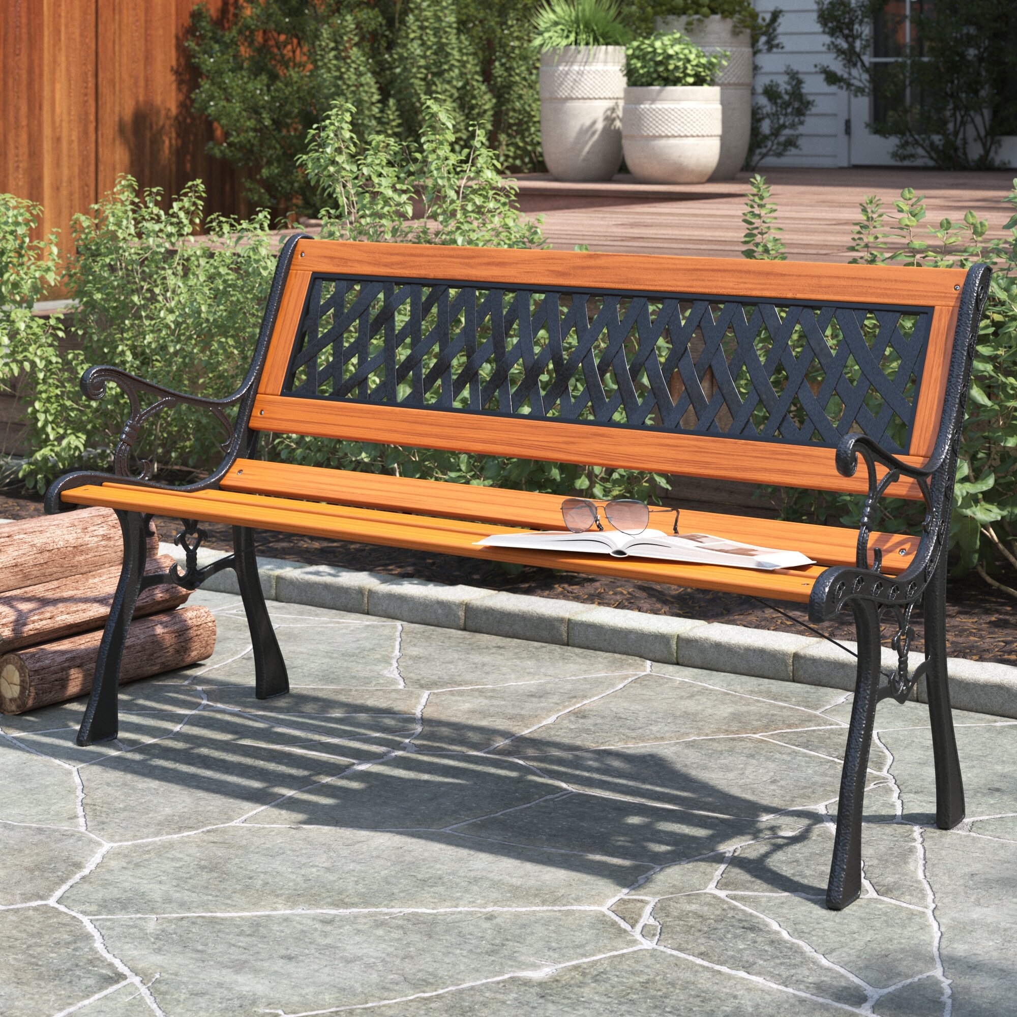 metal outdoor bench with back