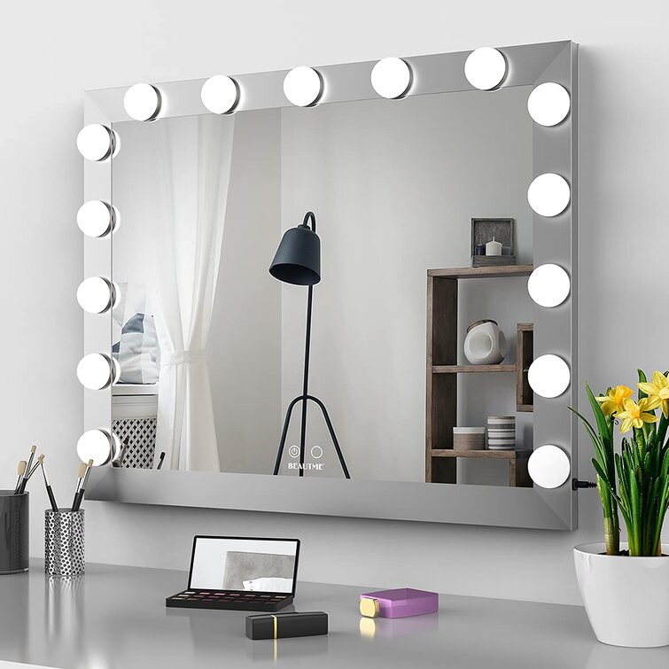 Hansong Vanity Makeup Mirror with Lights,Hollywood Lighted Mirror with 15 pcs Dimmable Led Bulbs for Dressing Room & Tabletop Mirror or Wall Mounted,Detachable 10X Magnification Spot Mirror