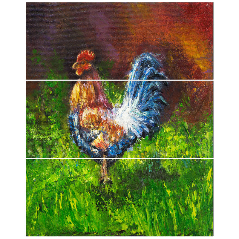East Urban Home Colorful Rooster Domestic Bird Oil Painting