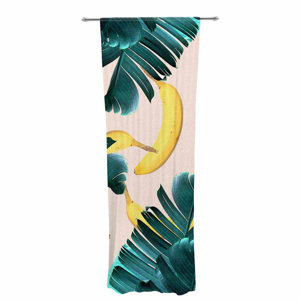 83 Oranges Banana Leaves and Fruit Mixed Media Decorative Nature / Floral Sheer Rod Pocket Curtain Panels (Set of 2)