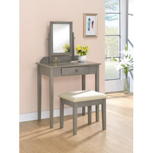 gray makeup vanity with lights