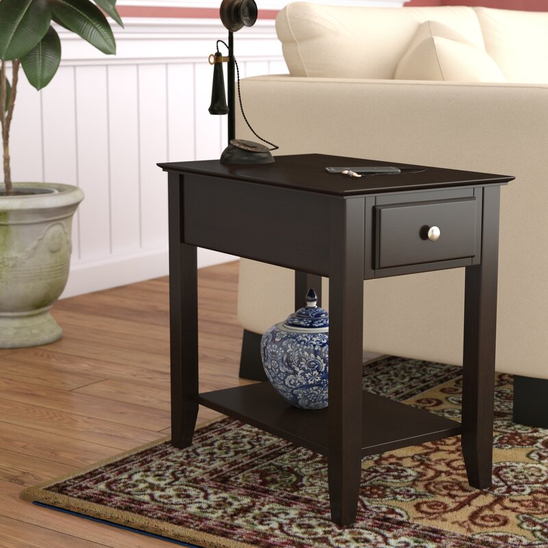 espresso end table with charging station
