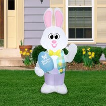 inslife 4 Ft Easter Inflatable Happy Bunny Airblown LED Lighted Home Decoration Indoor Outdoor Pink 