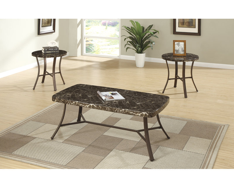 Fleur De Lis Living Canis Metallic 3 Piece Coffee Table Set With Canis Metallic 3 Piece Coffee Table Set With Faux Marble Top