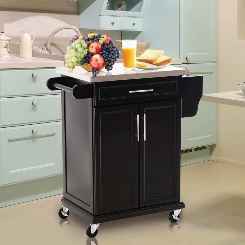 Ebern Designs Taunton Rolling Kitchen Island With Stainless Steel Top Reviews Wayfair