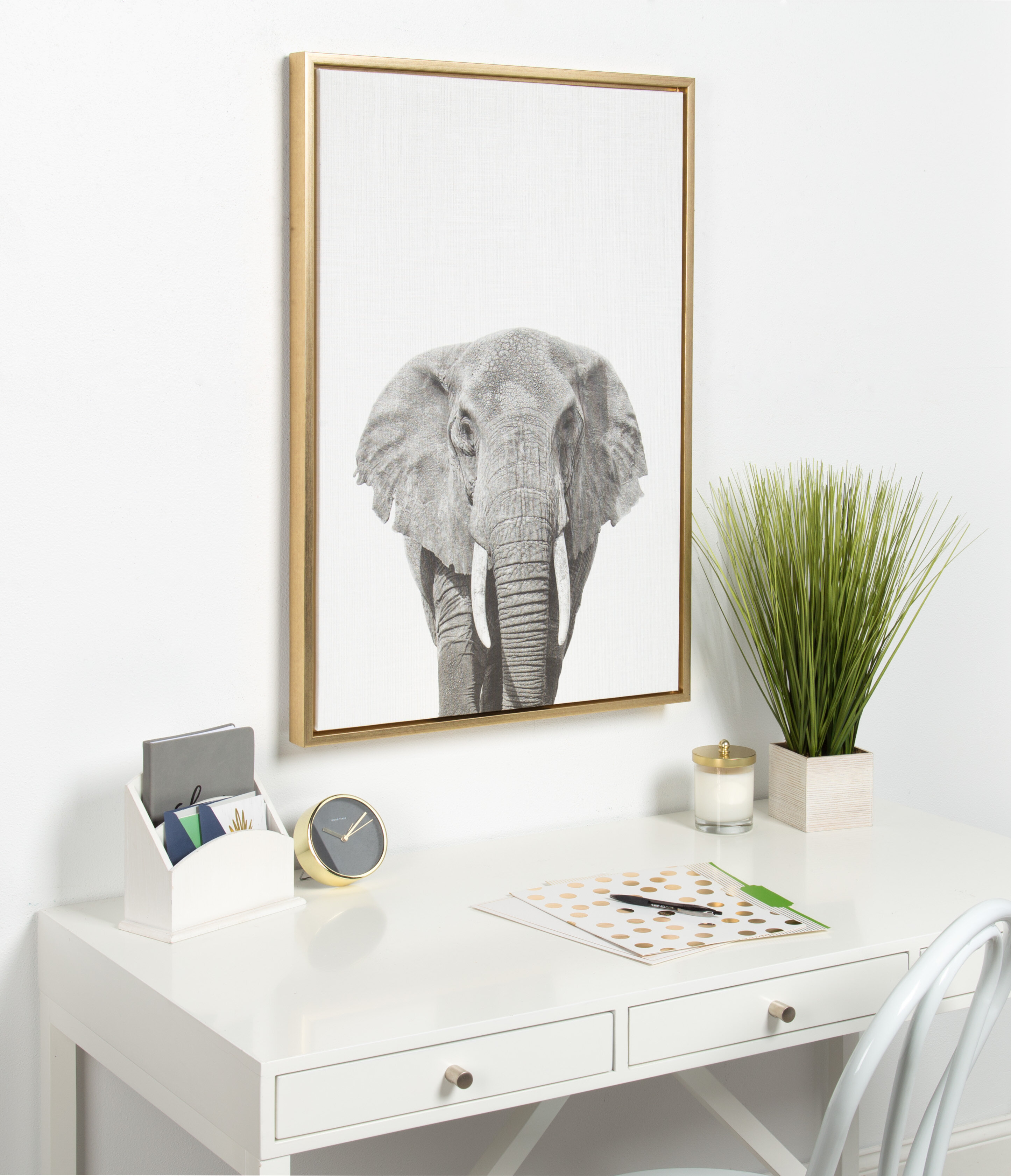 Elephant Animal Print Black And White Portrait Framed