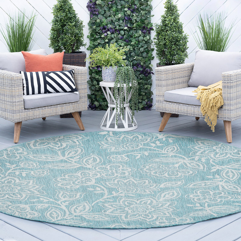 Winston Porter Elizabethtown Floral Flatweave Seafoam Area Rug ...