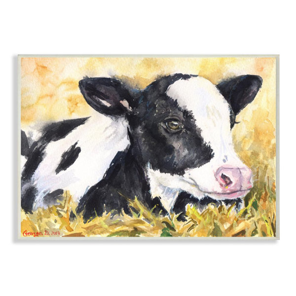 August Grove Cute Baby Cow Animal Watercolor Painting Graphic