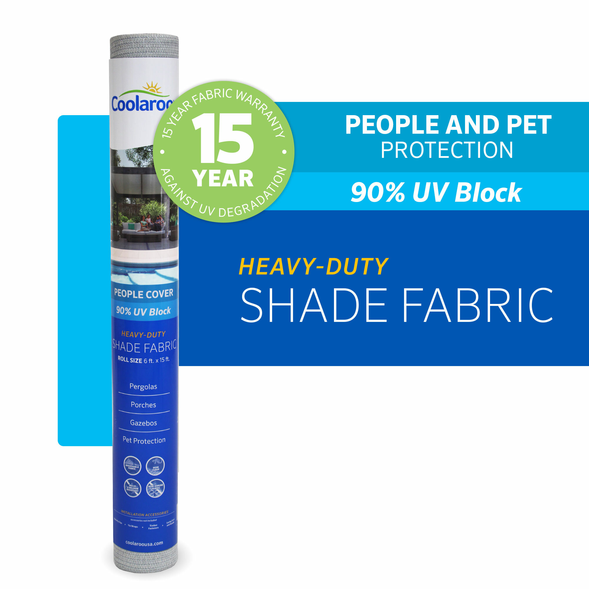 Grey COOLAROO Shade Fabric 90% UV Protection for People 6 X 15 USA 339586 Outdoor or Exterior Cover, Gale Pacific PET OR Home LG