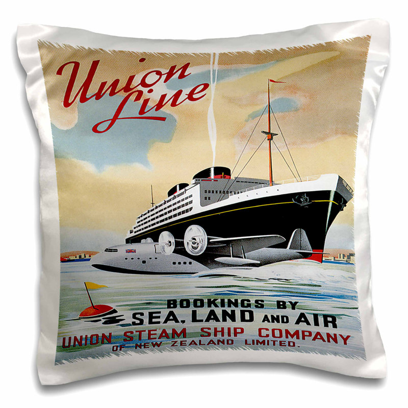 East Urban Home Vintage Union Line Steam Ship Company Of New Zealand Travel Poster Pillow Cover Wayfair