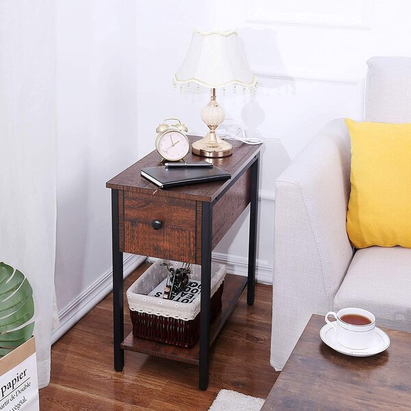Black Wooden End Table Round Coffee Side Night Stand Den Small Round Bed Table 