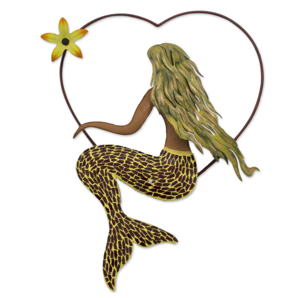 Bay Isle Home Handmade Iron And Glass Mosaic Mermaid Love Wall