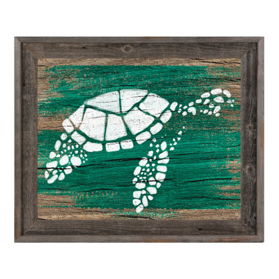 Turtle on Emerald Framed Painting Print on Canvas Click Wall Art