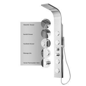 Stainless Steel Massage Tower Shower Panel System Thermostatic