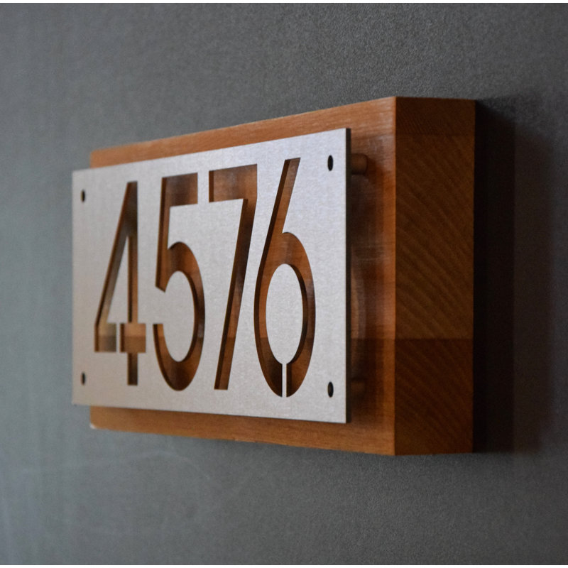 Rancidmetals Stainless Steel And Cedar 1 Line Wall Address Plaque Reviews Wayfair